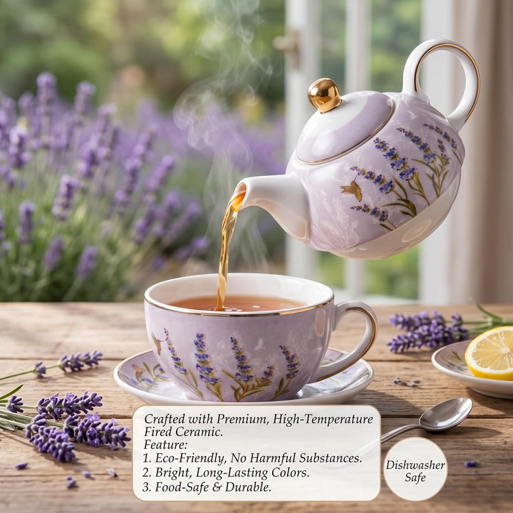 Tee-für-eins-Set, 1 Tee-für-eins-Set, Hochtemperatur-Keramik-Teekanne mit Tasse und Untertasse, lila