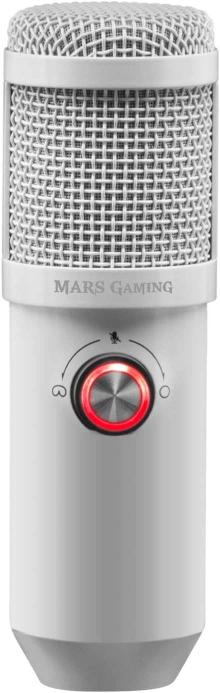 Mars Gaming MMICXW, Professionelles Studiomikrofon LED, Stummschaltung, USB, Weiss, MMICXW