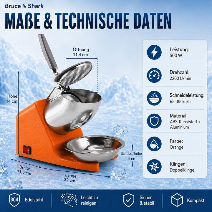 Eiscrusher Ice Crusher Elektrisch 500W, 65-85 kg/h Crushed Ice Maschine für Slushies Cocktails | Cru