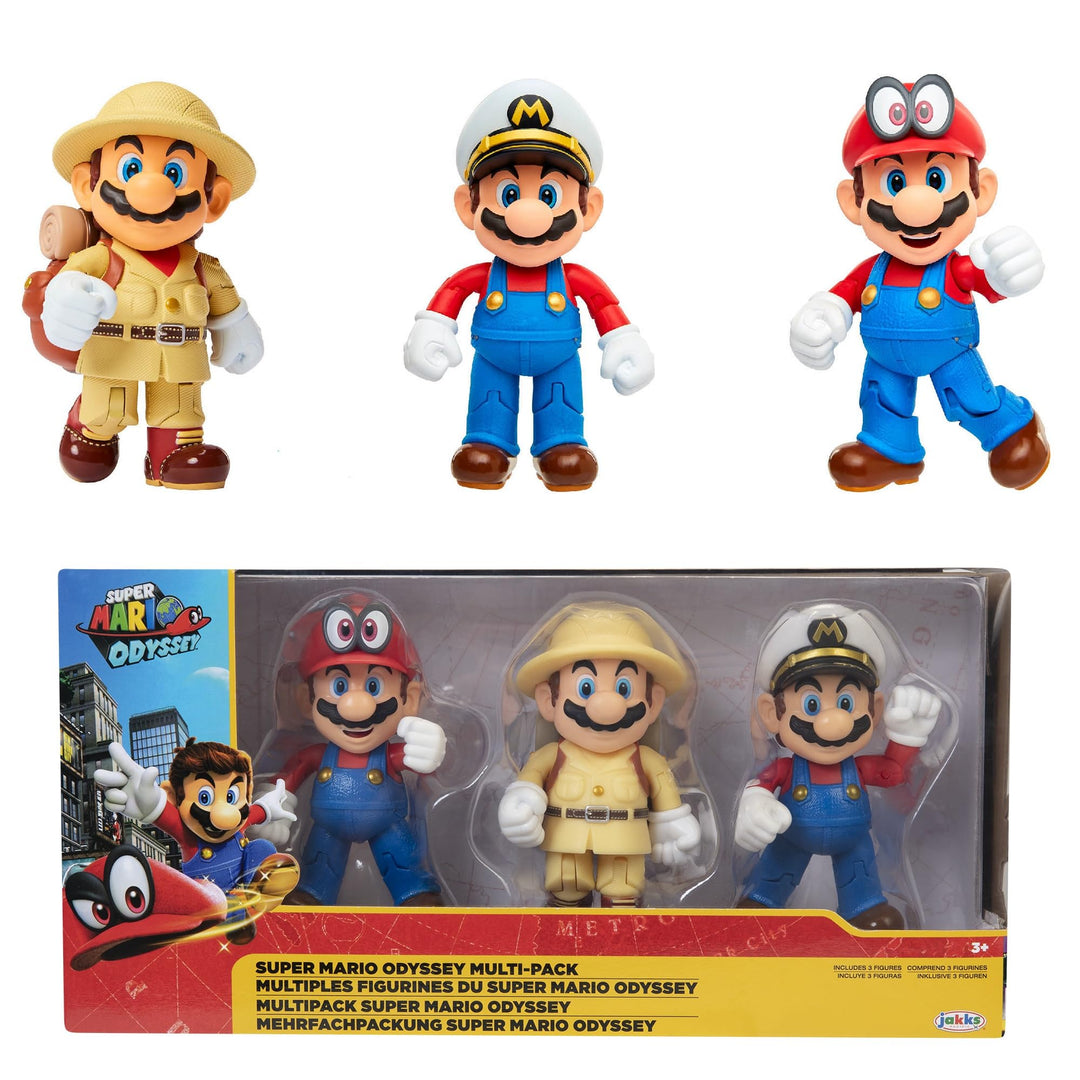 Nintendo SUPER MARIO 406534 Super Mario Odyssey 3er Pack, 10 cm Figuren, Bunt, 10cm