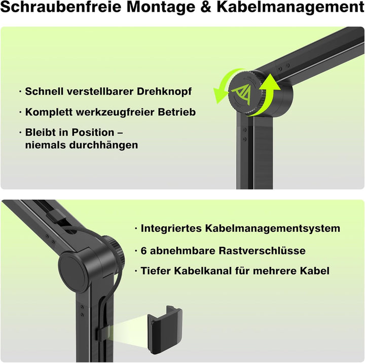 Mikrofon Arm, Max. 3 KG Traglast Mikrofonarm Kompatibel mit Shure SM7B, MV7+ & Co. Gear-Lock Design