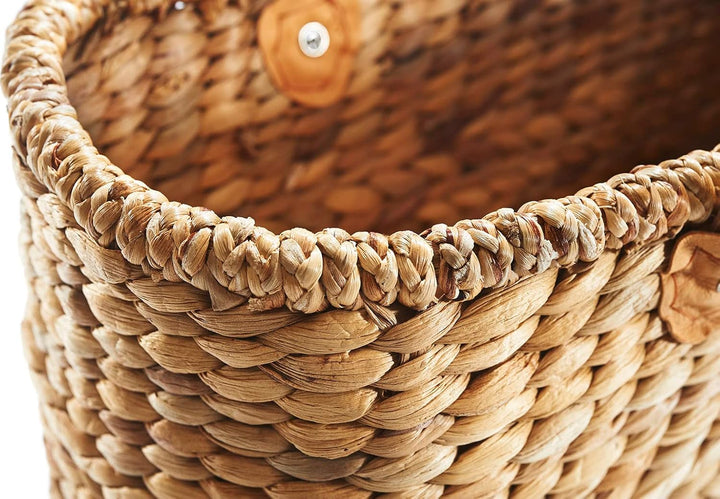 Kobolo - Korbtasche aus Wasserhyazinthe mit Lederhenkeln - 38x16x24 cm - Handgefertigte Strandtasche