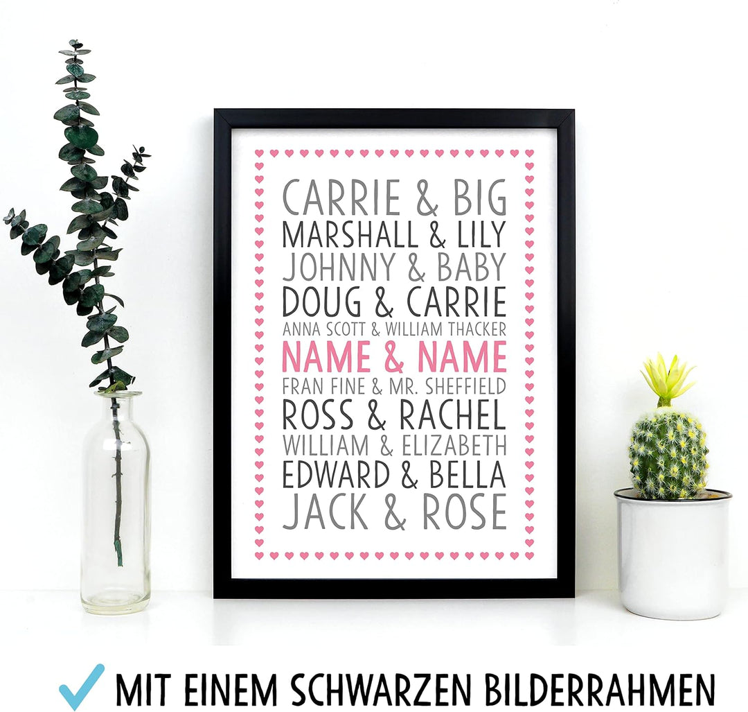OWLBOOK DU &amp; ICH berühmte Filmpaare Bild im Holz-Rahmen A3 Geschenke Geschenkideen für die Freundin