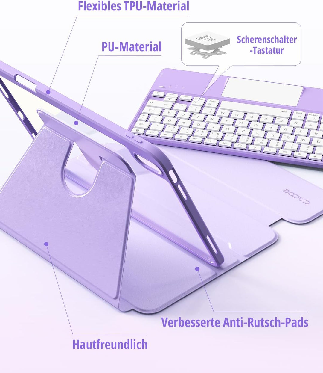 CACOE Drehbare Hülle mit Tastatur für iPad (A16) 11/10 Generation (11/10.9 Zoll) 2025/2022 mit Touch
