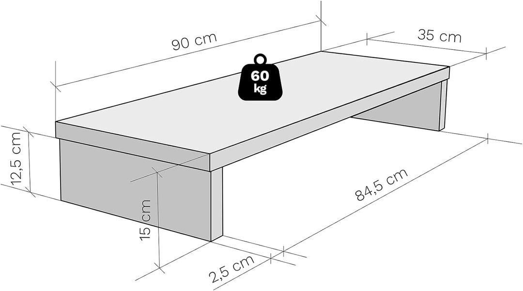 Henor Riser-Halterung für TV aus FSC® Holz 90 x 35 x 15 cm weiss Unterstützt 60 kg. 90x35x15 Weiss M