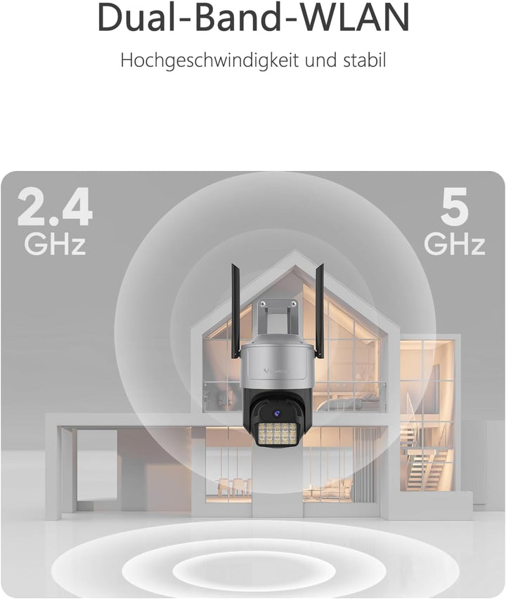 VSTARCAM 3K 5G Überwachungskamera Aussen, 100ft Nachtsicht & Bewegungserkennung, 5GHz/2.4GHz WLAN, 3