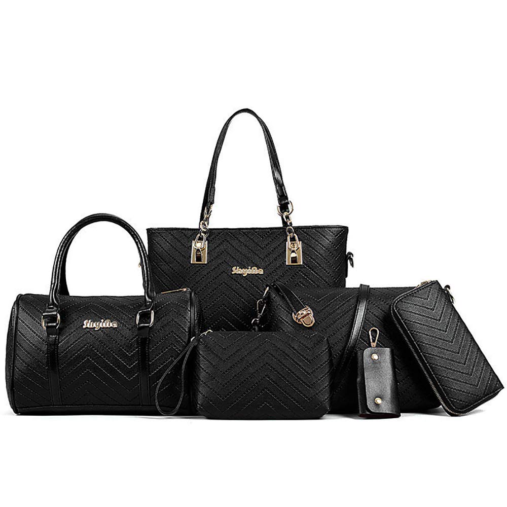 AlwaySky Damen Handtaschen Set 6 Stück PU-Leder Top Griff Tasche Frauen Shopper Geldbörse Umhängetas