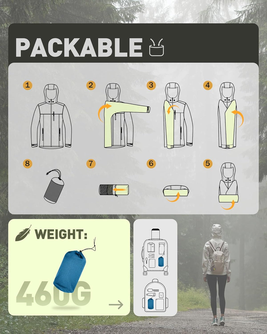 33,000ft Regenjacke Damen Wasserdicht Outdoorjacke Atmungsaktiv Herbst Übergangsjacke Leichte Jacke