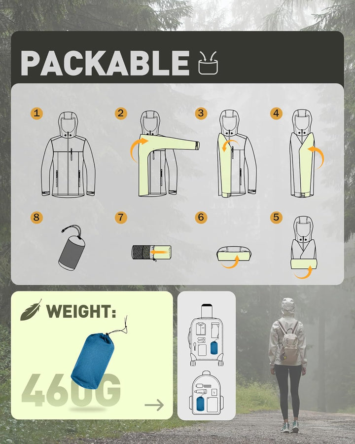 33,000ft Regenjacke Damen Wasserdicht Outdoorjacke Atmungsaktiv Herbst Übergangsjacke Leichte Jacke