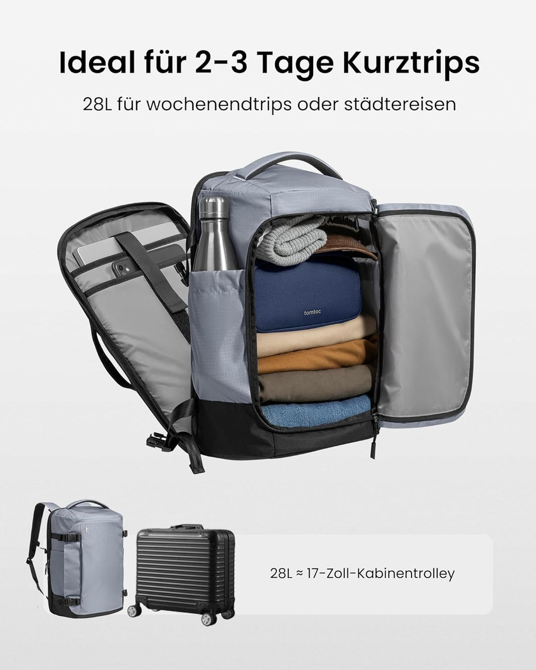 tomtoc 28L Reiserucksack, TSA-freundlicher Handgepäck Rucksack, Wasserdichter Easyjet Rucksack Handg