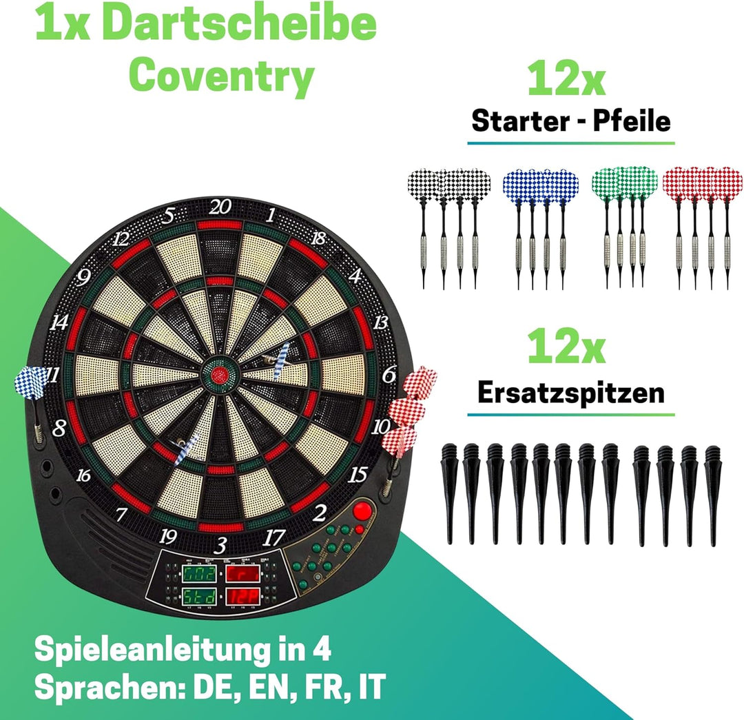 Best Sporting Dartscheibe elektronisch Coventry | Dartautomat mit 12 Dartpfeilen, Ersatzspitzen und
