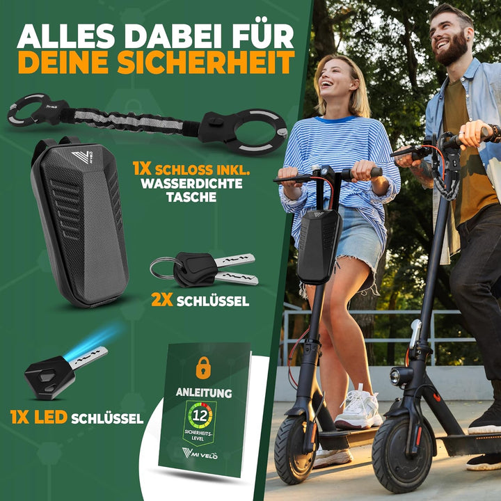 MIVELO E-Scooter Schloss extra sicher - Kettenschloss I Handschellenschloss für Elektroroller I Fahr