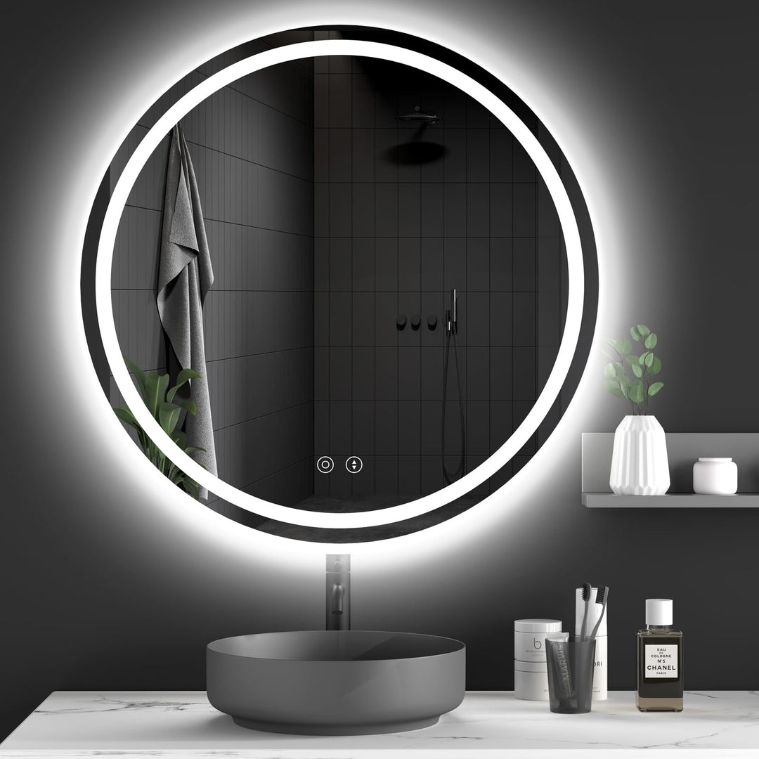 Dripex Badspiegel mit Beleuchtung Rund Led Spiegel mit Touch-Schalter, Dimmbar, 3 Lichtfarbe Einstel