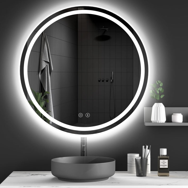Dripex Badspiegel mit Beleuchtung Rund Led Spiegel mit Touch-Schalter, Dimmbar, 3 Lichtfarbe Einstel