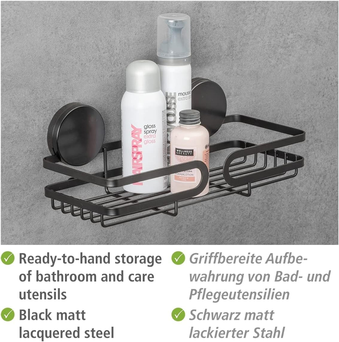 WENKO Static-Loc® Plus Wandablage Pavia Schwarz, Badezimmerregal, Befestigen ohne bohren, sicherer H