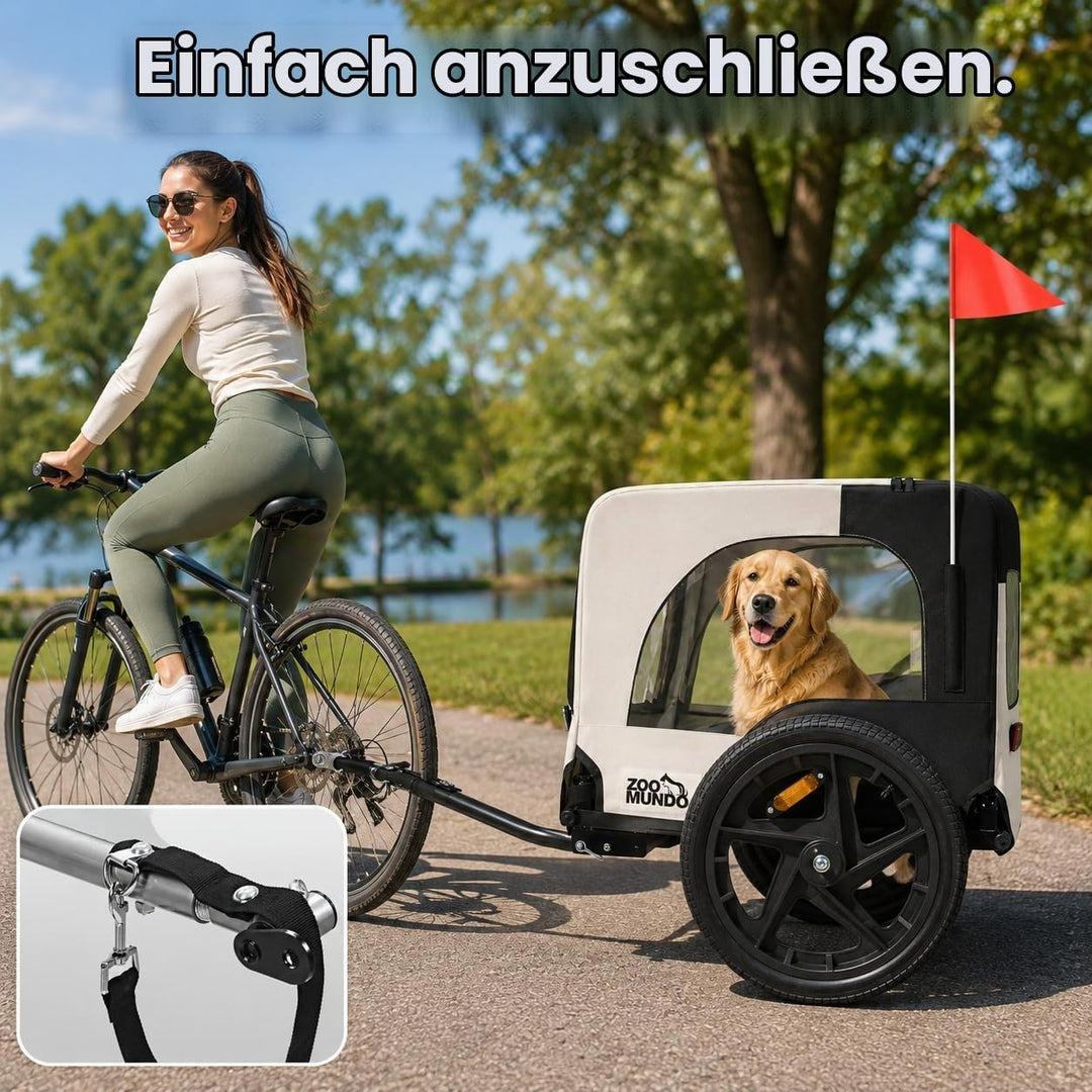 zoomundo Fahrradanhänger Hundeanhänger Transport - Jacky in Beige/Schwarz | Stabiler Hundeanhänger m