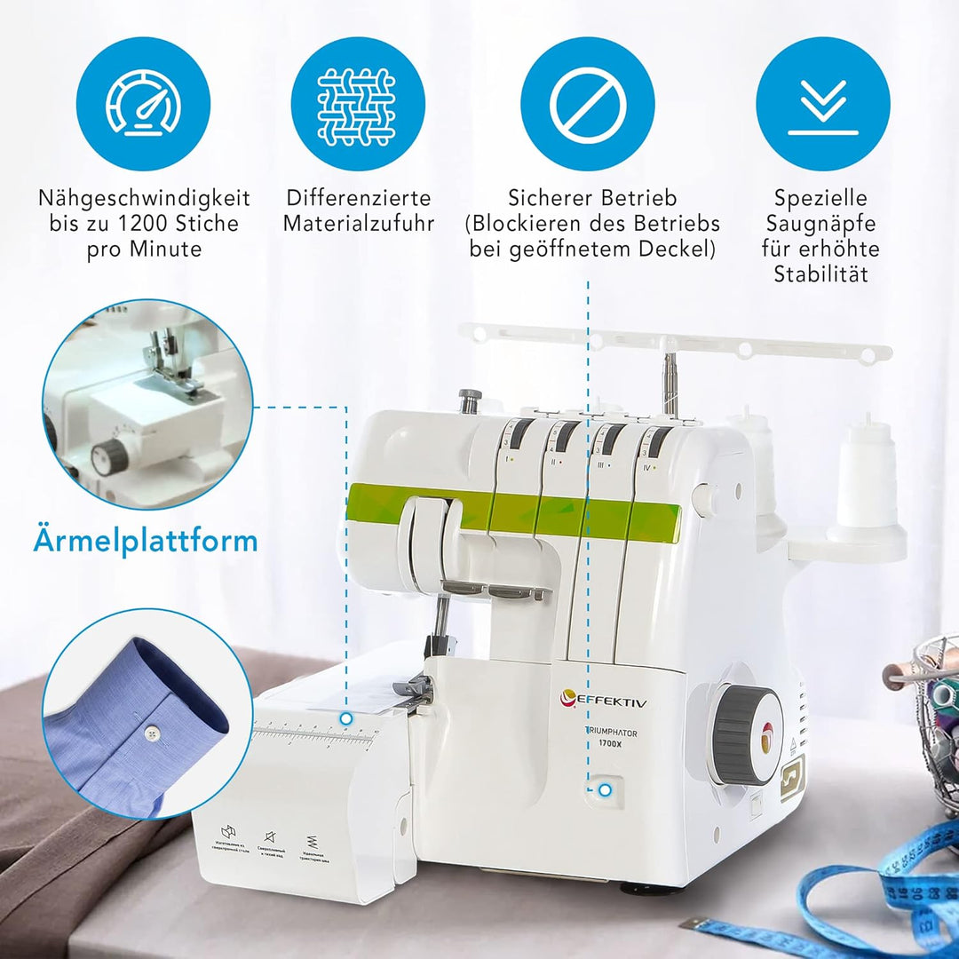 Triumphator 1700X Overlocker, Overlock-Nähmaschine, 3/4 Faden mit Differential, Vollmetallgestell, 1