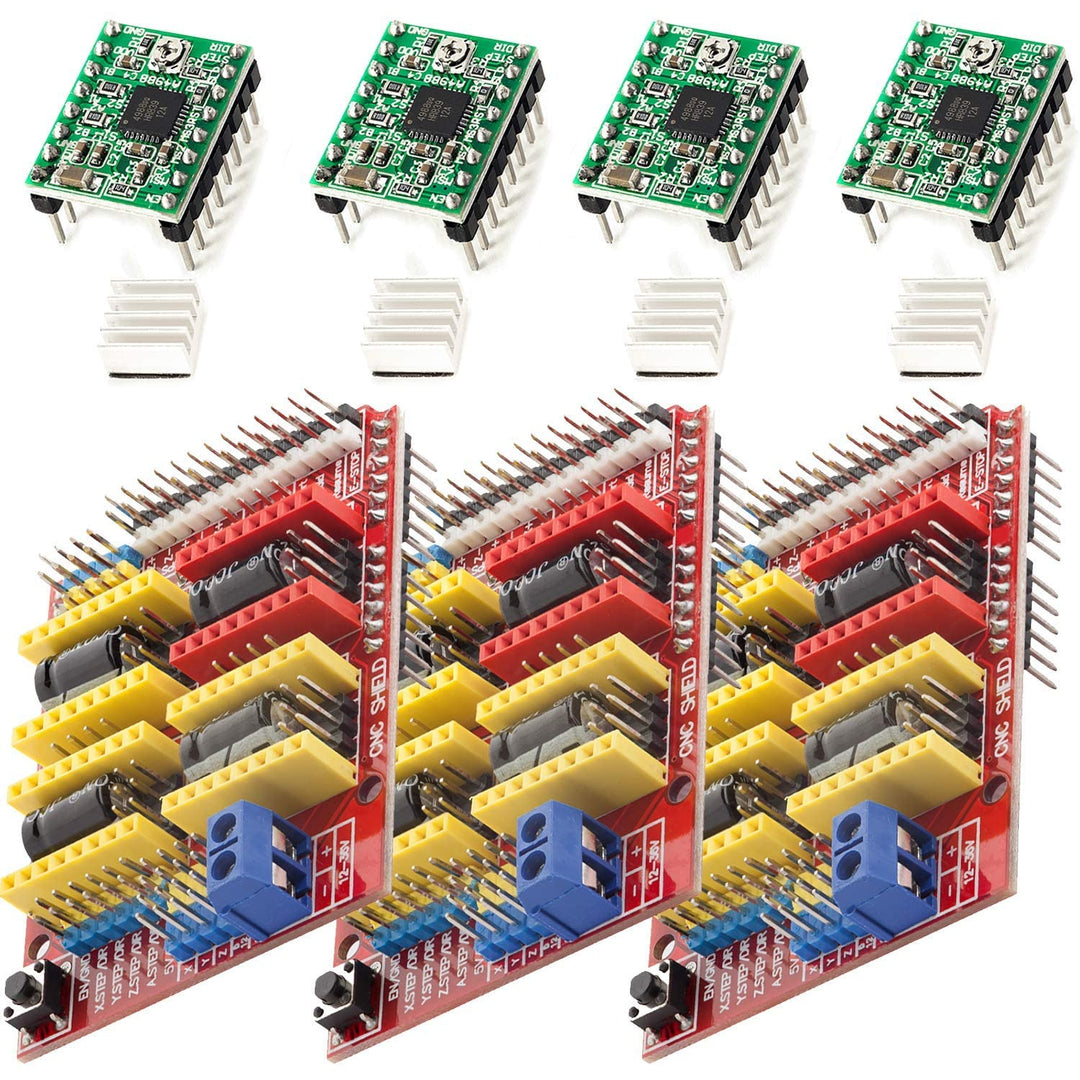AZDelivery 3 x CNC Shield V3 Bundle mit 4 Stück A4988 Schrittmotor Treiber Stepper mit Kühlkörper ko