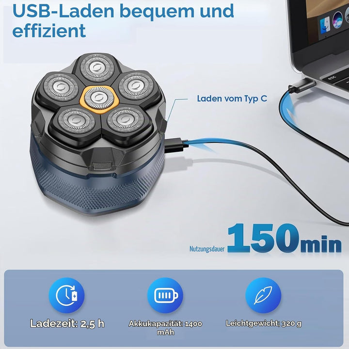 Glatzen Rasierer Herren Elektrisch Kopfrasierer für Männer, 6D Magnetischer Glatzenrasierer Kabellos
