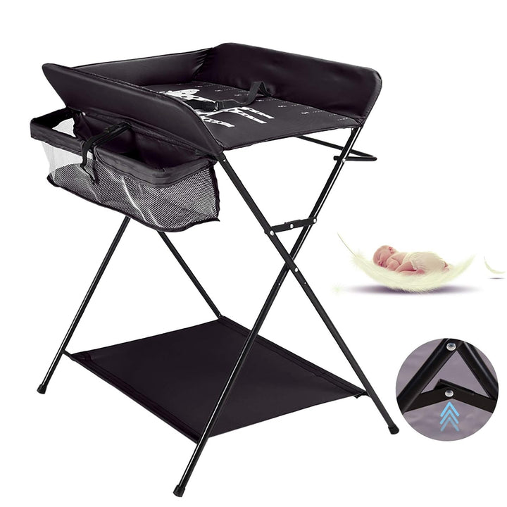 Klappbare Baby Wickelkommode, Wickeltisch mit Ablageflächern, Kissen mit Höhenskala, Breiter Wickelt