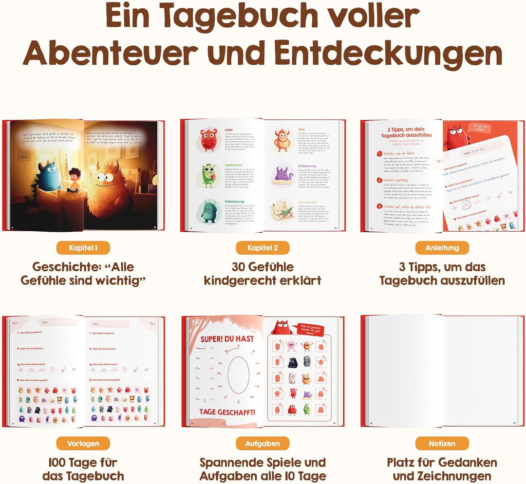 Edubini Gefühlstagebuch Kinder [6-12 Jahre] - Tagebuch Mädchen & Jungs - Gefühle Buch für Umgang mit
