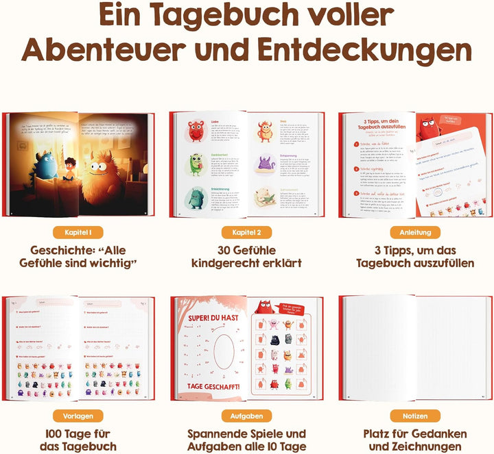 Edubini Gefühlstagebuch Kinder [6-12 Jahre] - Tagebuch Mädchen & Jungs - Gefühle Buch für Umgang mit