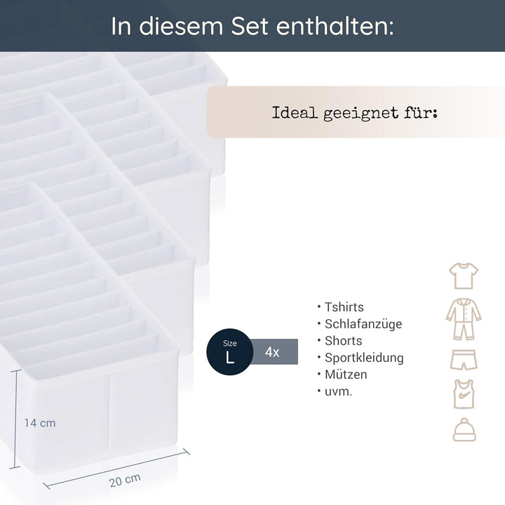 ROW&LINE® – Organizer Set – 11 extra hohe Fächer für T-Shirts, Pullover & Unterwäsche – Organisation