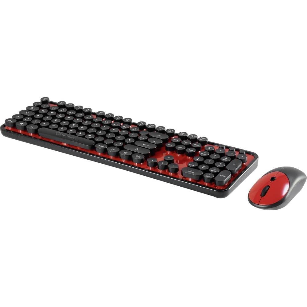 Renkforce RF-DS-Retro Funk Tastatur, Maus-Set Deutsch, QWERTZ Schwarz, Rot