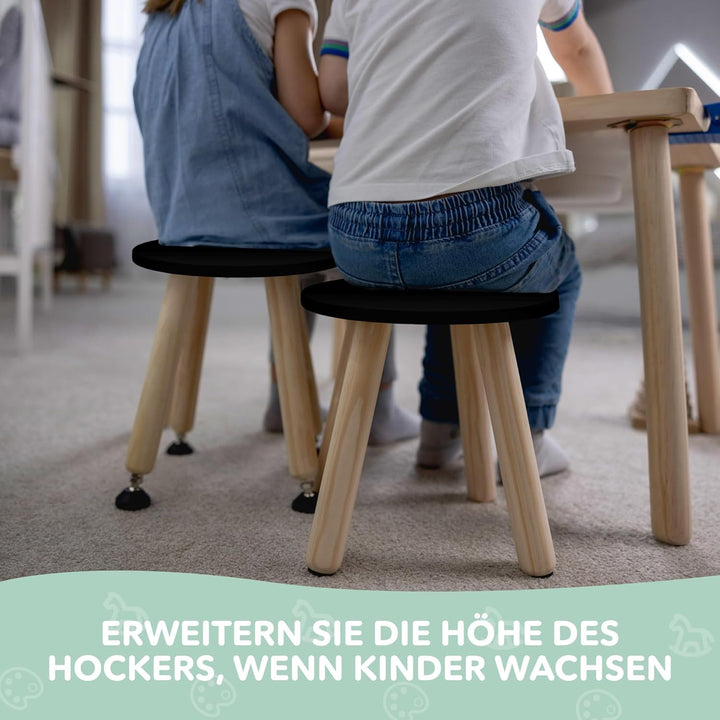 Cateam Tritthocker aus Holz für Kinder und Kleinkinder – 2er-Set – Schwarz – Kinderhocker mit auszie