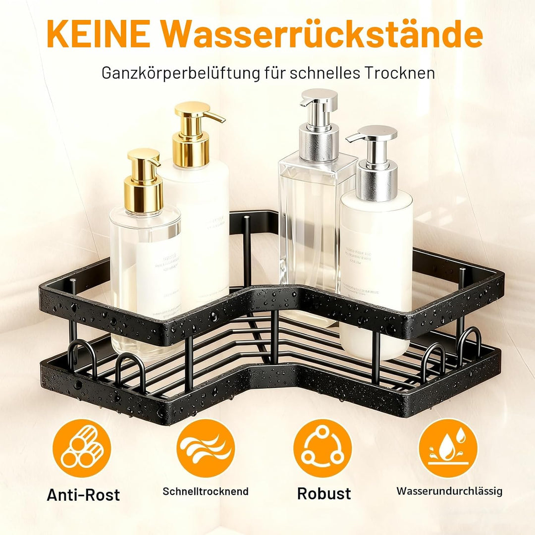 Duschregal, ohne Bohren, 2 Stück, Eckregal für Badezimmer, Aufbewahrung, Organizer, mit Haken, Zubeh