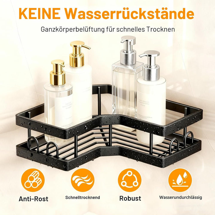 Duschregal, ohne Bohren, 2 Stück, Eckregal für Badezimmer, Aufbewahrung, Organizer, mit Haken, Zubeh