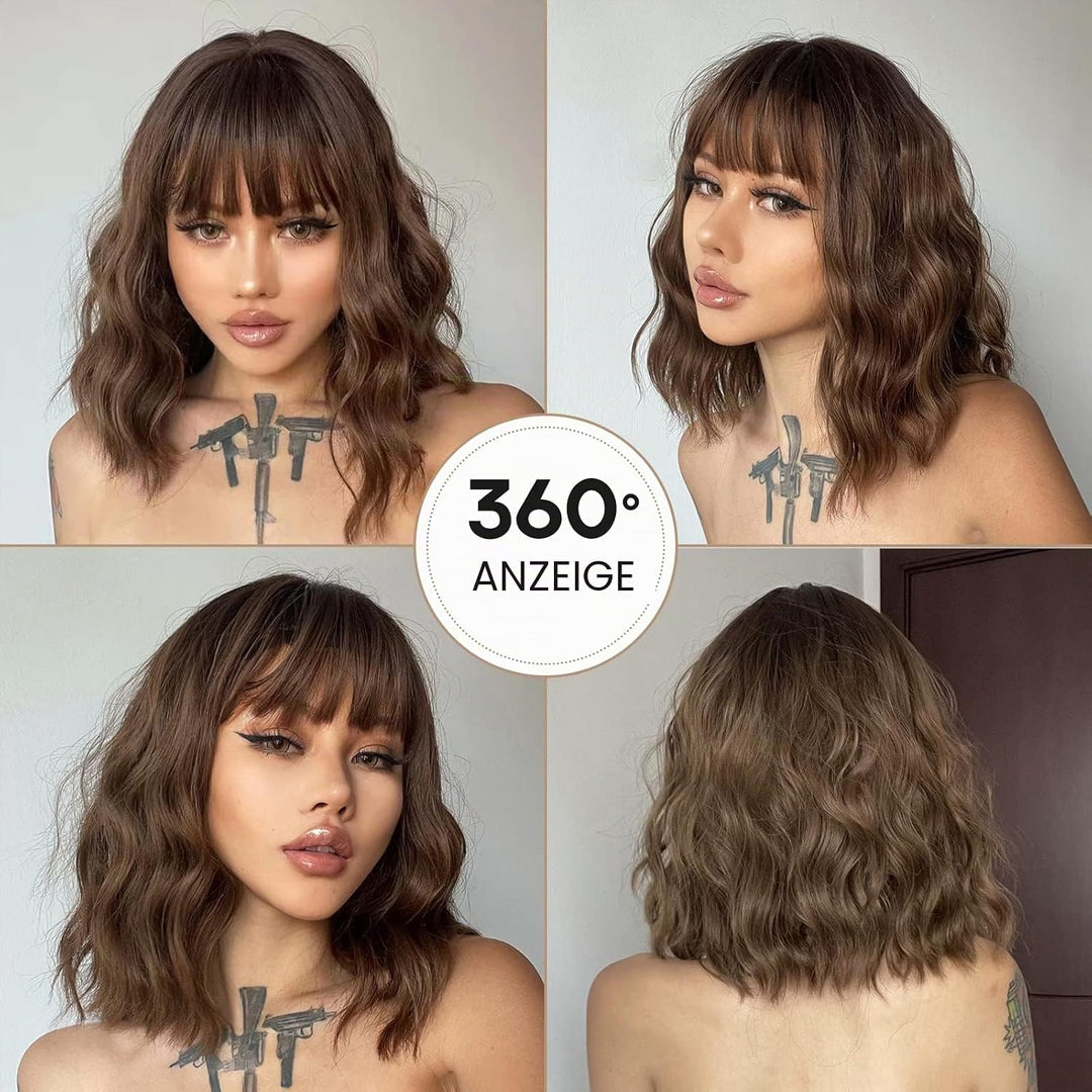 HAIRCUBE Kurze Charming Bob mit Bangs Perücken für Frau Natur Hitzebeständige Synthetische Faser Par