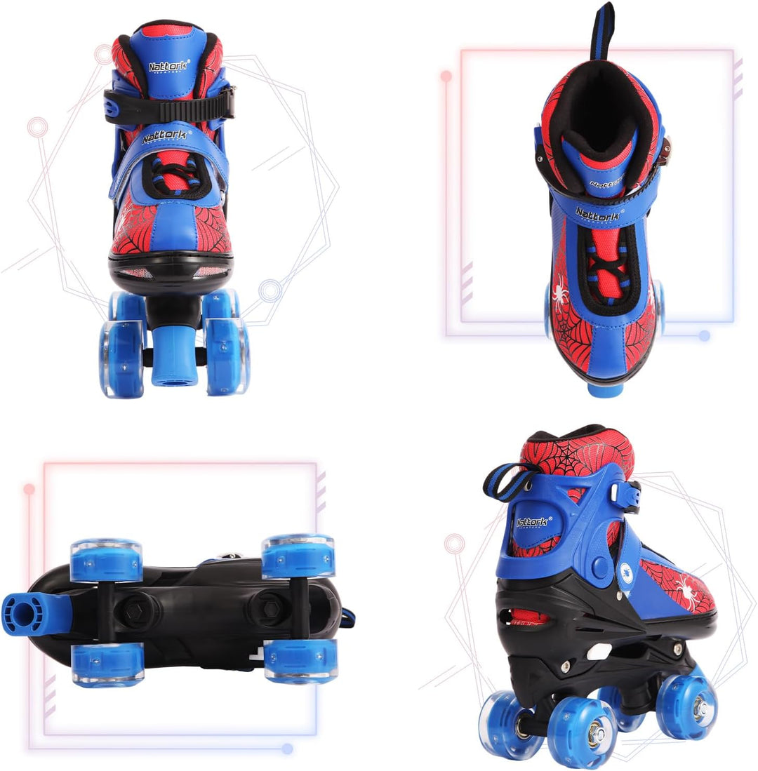 Nattork Kinder Rollschuhe für Jungen und Mädchen, 4 Grössen verstellbar, Quad Skates mit leuchtenden