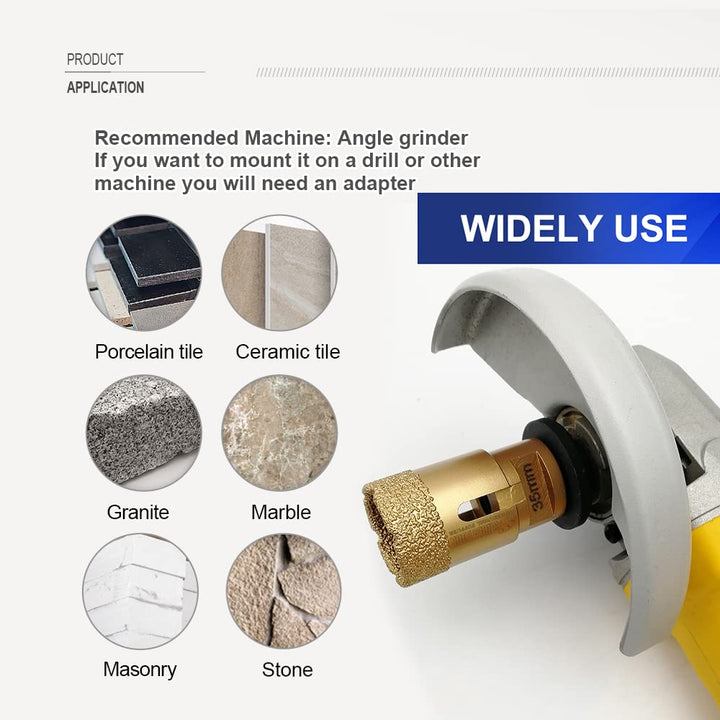 SHDIATOOL 1PK Golden Dry Diamond Drill Core Bit Vacuum Brazed Drilling Porcelain Tile Granite Marble