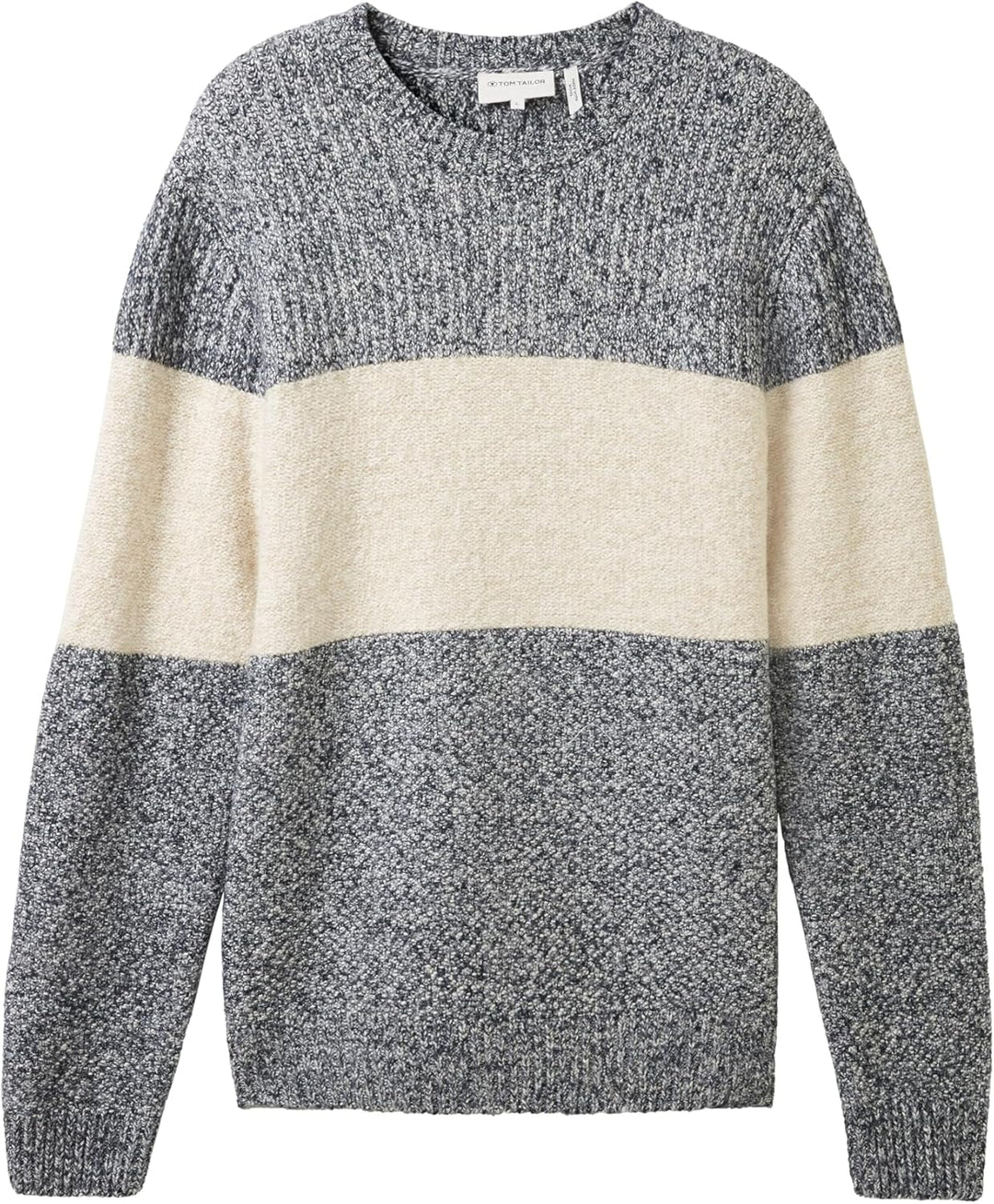 TOM TAILOR Herren Colorblock Strickpullover, 32725 - Beige Navy Multi Structure