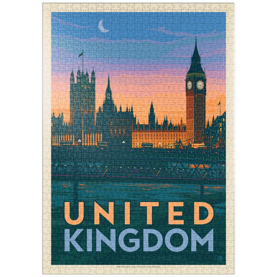 Vereinigtes Königreich: Westminster-Palast, Vintage Poster - Premium 1000 Teile Puzzle - MyPuzzle So