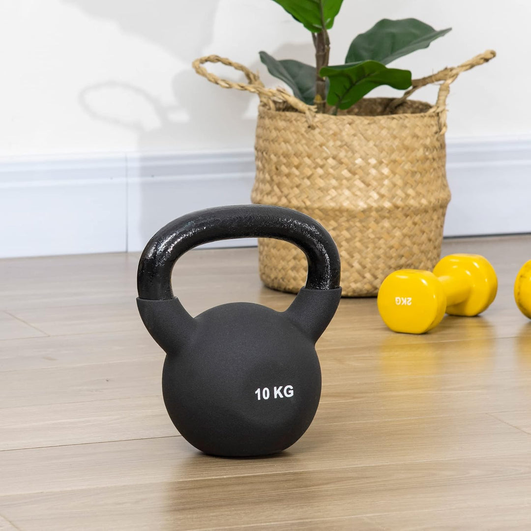 HOMCOM 10 KG Kettlebell Kugelhantel aus Gusseisen mit Neoprenbeschichtung Bodenschonende Schwunghant