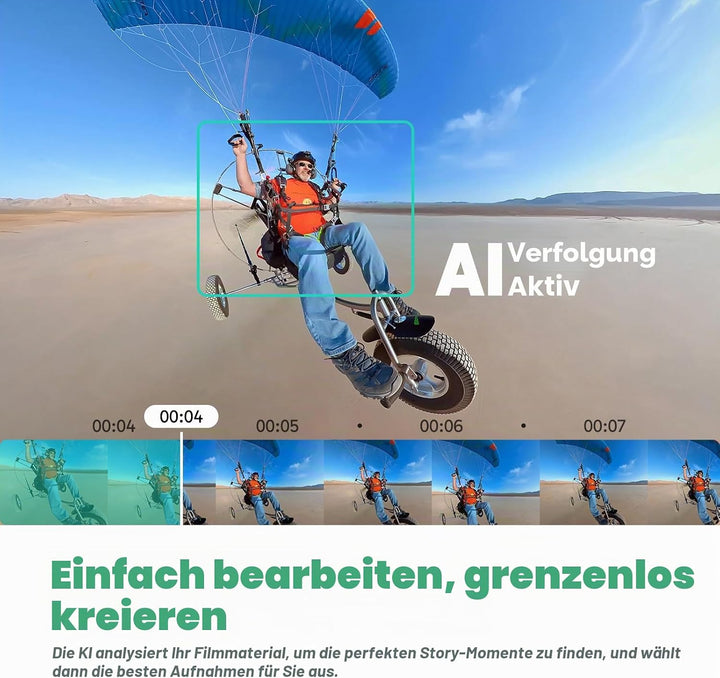 AKASO 360° Action Cam Creator-Set - 5.7K 72MP 360 Grad Actionkamera mit 128GB Speicherkarte Duale 1/
