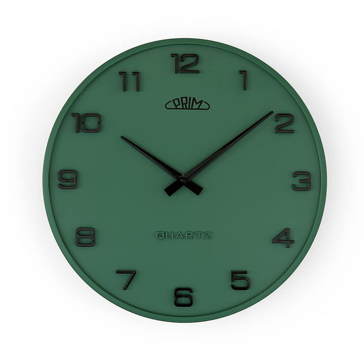 PRIM Design-Kunststoffuhr Bloom II – A, Moderne Wanduhr im Retro Style, Grün, gewölbtes Glas, luxuri