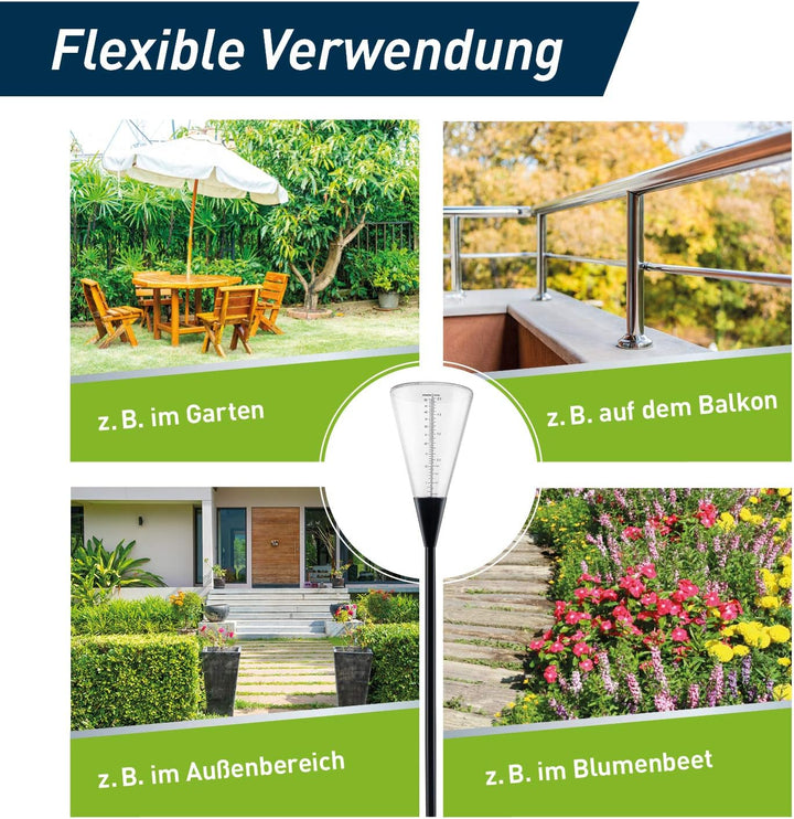 Regenmesser mit Erdspiess für den Garten – Niederschlagsmesser zum Ablesen der Regenmenge – robust u