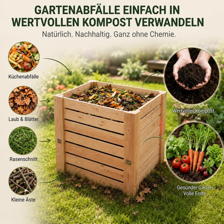 VELORA H&amp;L Gartenkomposter 512 L - Komposter aus Naturholz mit Entnahmeklappe unten, Kompostbehälter