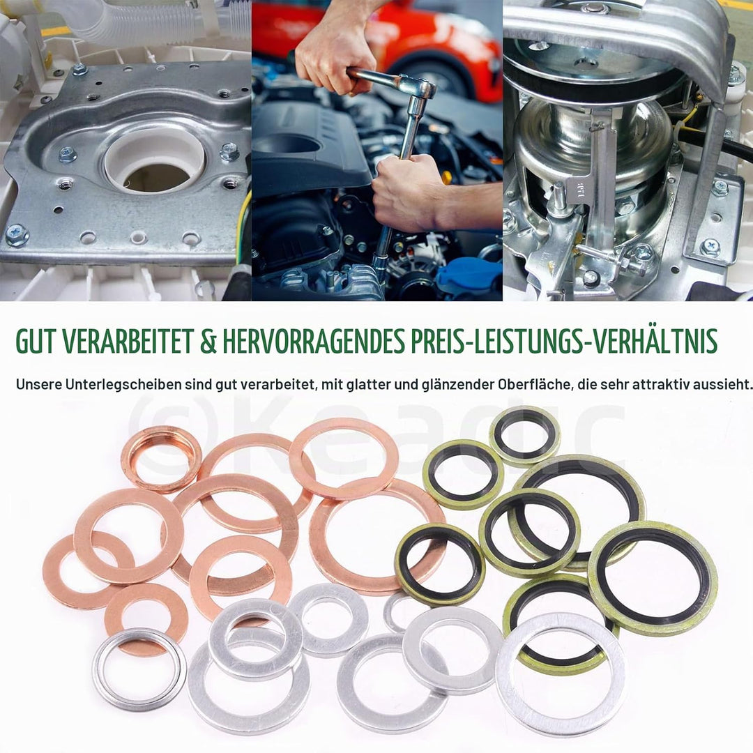 Keadic 143Pcs Ölablassschraube Dichtungen Unterlegscheiben Sortiment Set, 11026-01M02, N0138157 Öl Q