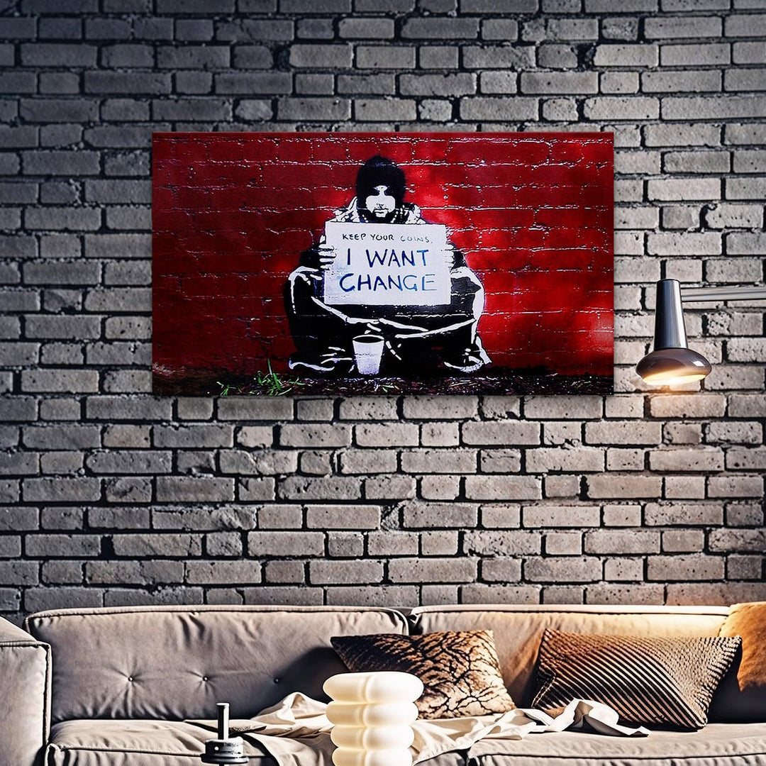 Giallobus - Gemälde - Banksy - - Standardleinwand - 140x80-25 - Ich will Veränderung - Bereit zum Au