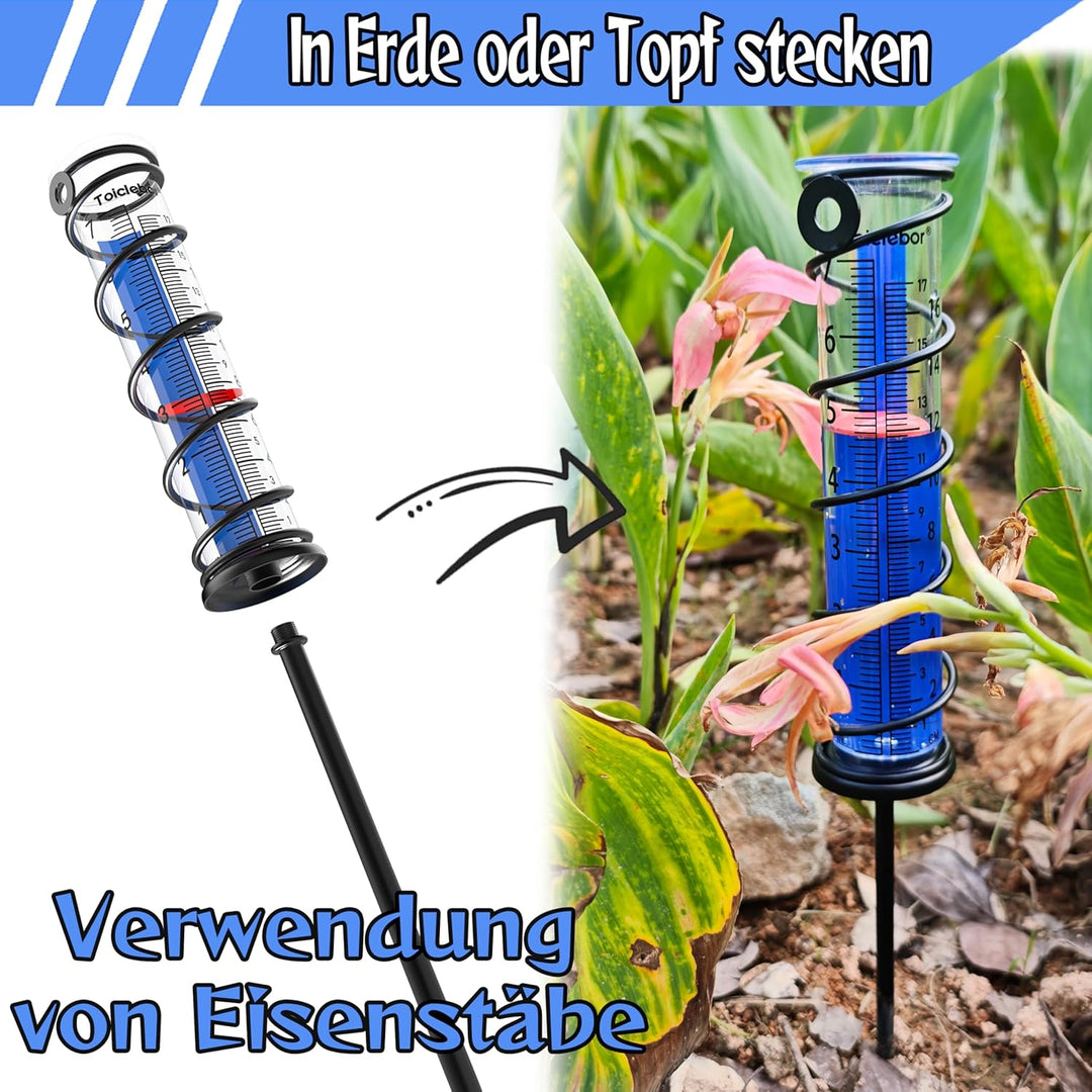 Regenmesser für Aussenbereich,Kunststoff mit Doppel-Skala,roter Schwimmer & Blauer Streifen,Spiralst