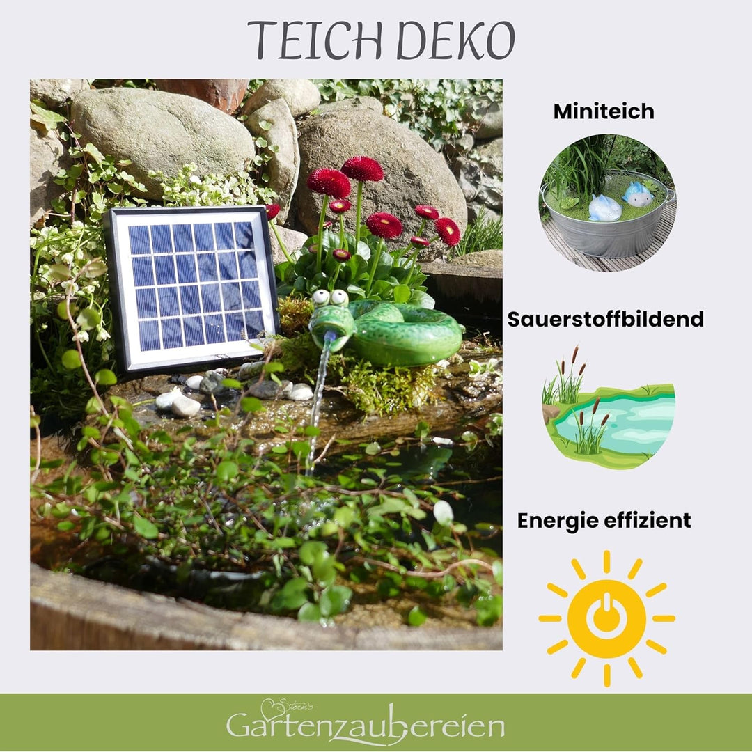 Storm's Gartenzaubereien Wasserspeier Schlange - grün aus Keramik mit Solarpumpe für Teich und Minit