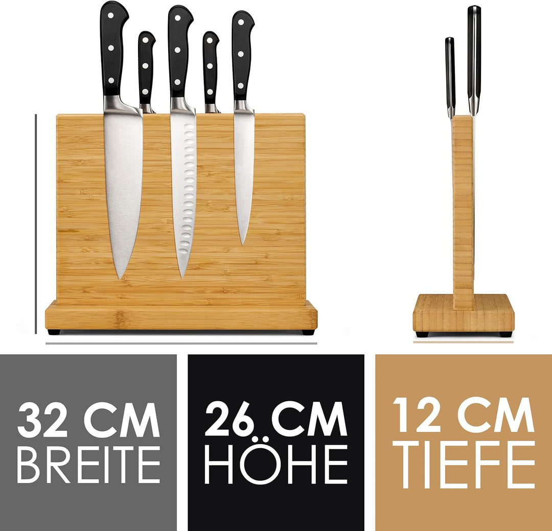 LARHN Messerblock Magnetisch Holz aus Bambus für bis zu 23 cm Messer - Extrastarker Doppelseitiger M