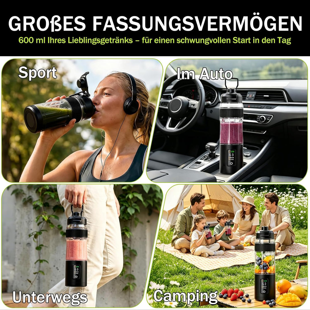 Tragbarer Mixer,600ml wiederaufladbar zerkleinert Eis&amp;Obst,Kompakt | Mixbecher &amp; auslaufsicherer Dec
