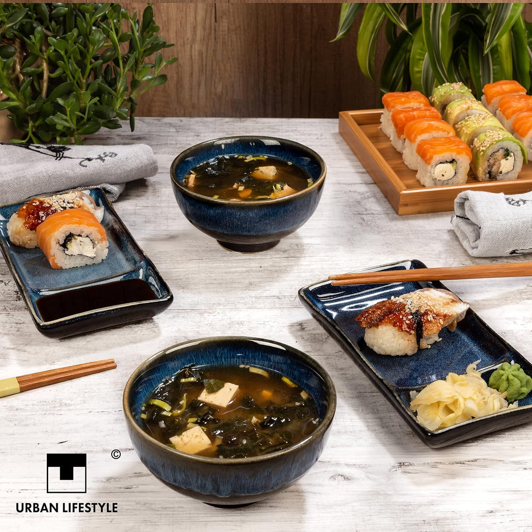 Urban Lifestyle Sushi Geschirr Set Misaki Marinblau 2 Personen, Sushi Set Japanischer Geschirr für M