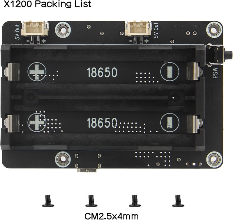 Geekworm X1200 5V UPS Shield for Raspberry Pi 5, with Max 5.1V 5A Output & Auto Power On & Safe Shut