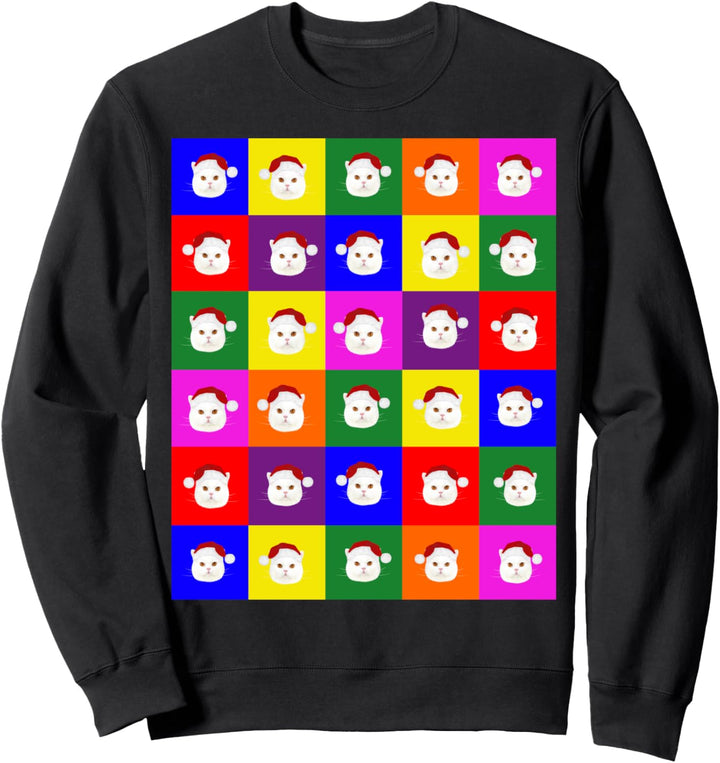 Bunte Katzenbilder als Weihnachtsmann mit Nikolausmütze. Sweatshirt